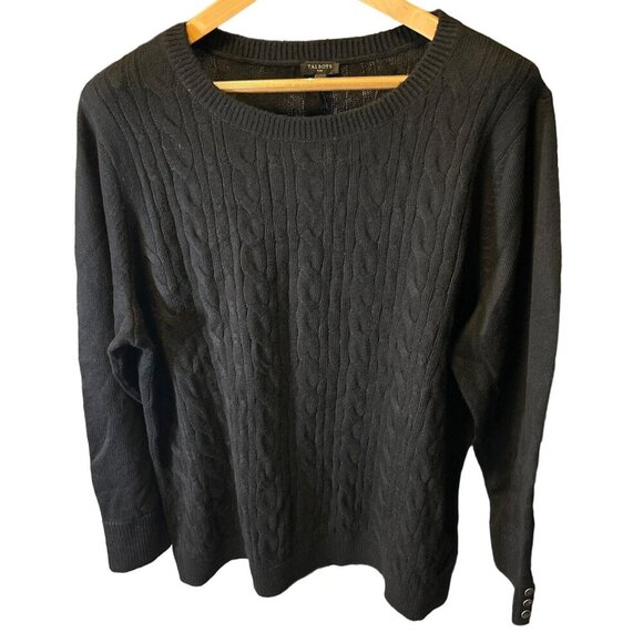 Talbots NWT Black Cable Knit Crew Neck Long Sleeve Sweater Button Detail Sz 2X - Picture 1 of 9